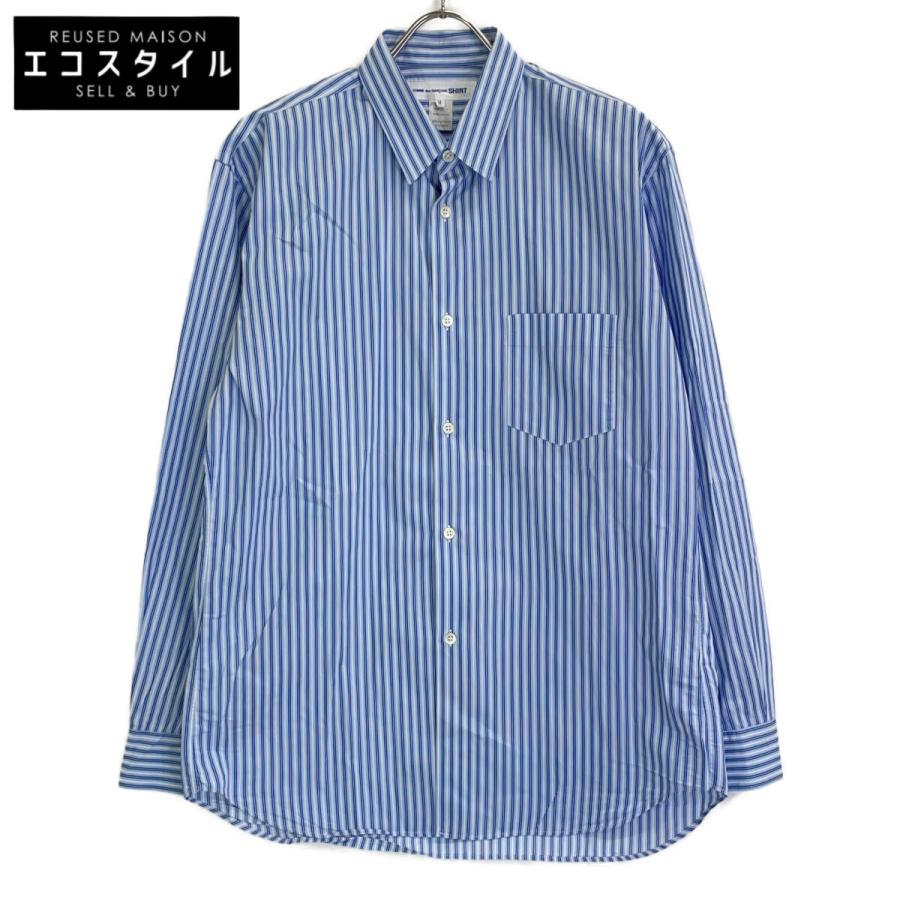 中古美品 コムデギャルソンオム 切り替えストライプシャツ 白×ブルー M 送料込 COMME des GARCONS SHIRT コムデギャルソンシャツ FO03B201 20AW