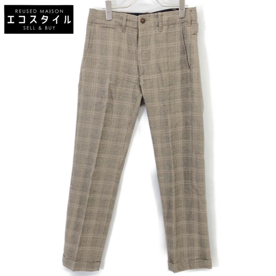 RRL ダブルアールエル 782959750001 グレージュ ウール グレンチェック ボタンフライ センタープレス テーパードスラックス 28×30 RRL ダブルアールエル 782959750001 グレージュ ウール グレンチェック