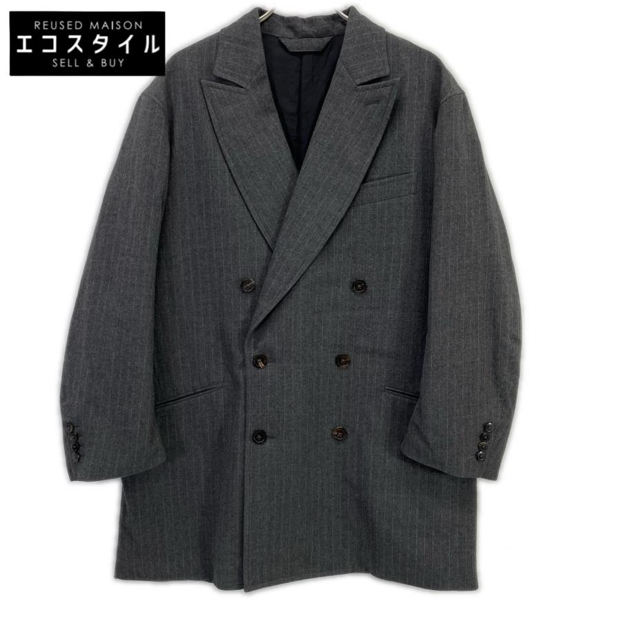 【美品】unfil ウールコート unfil アンフィル チャコール ウール100 ピンストライプ ダブル