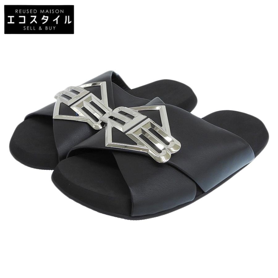 BALENCIAGA BBロゴ レザー スリッパ サンダル37サイズ BALENCIAGA（バレンシアガ） 新品同様 SUNSET FLAT MULE BBロゴメタル