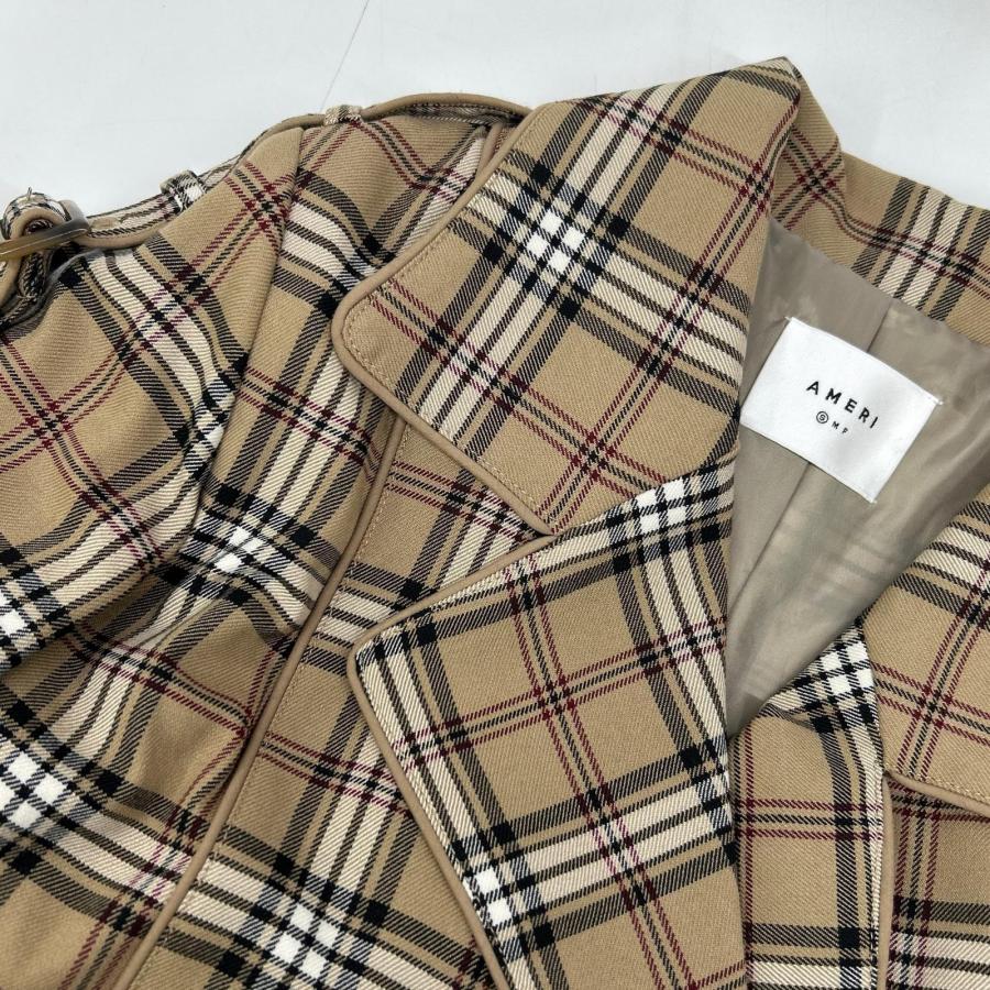 AMERI アメリ 01920740550 ベージュ PASS CODE CHECK COAT チェックロングコート ベージュ S コート レディース 中古_8