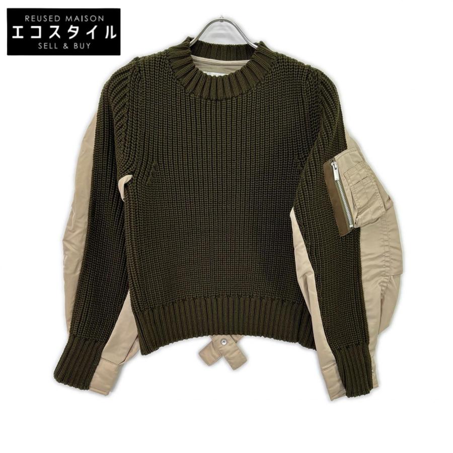 サカイ 22SS 22-06074 ｵﾘｰﾌﾞ×ﾍﾞｰｼﾞｭ MA-1ﾄﾞｯｷﾝｸﾞ ﾆｯﾄﾌﾟﾙｵｰﾊﾞｰ 1 sacai（サカイ） 22SS 22-06074 オリーブ×ベージュ MA-1ドッキング