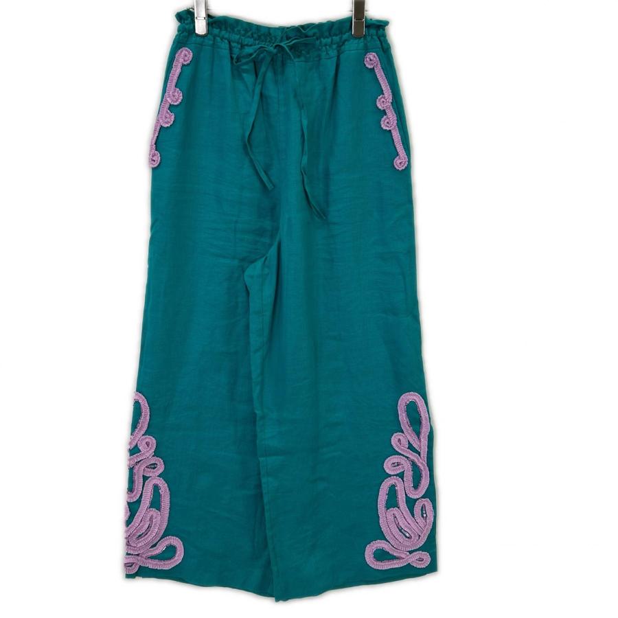 MYLAN マイラン MY20SS-PT003 ターコイズブルー×ピンク リネン Tape Embroidery Pants　F レディース_1