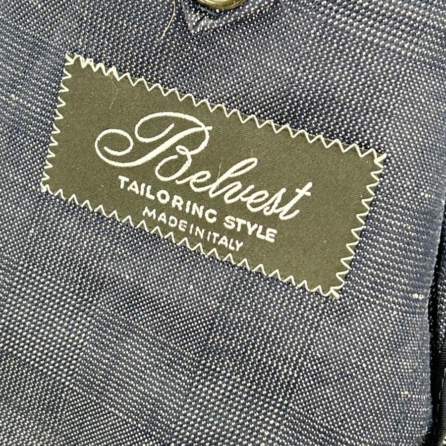 Belvest ベルベスト G10547 ネイビー ウール×リネン サイドベンツ 3B 