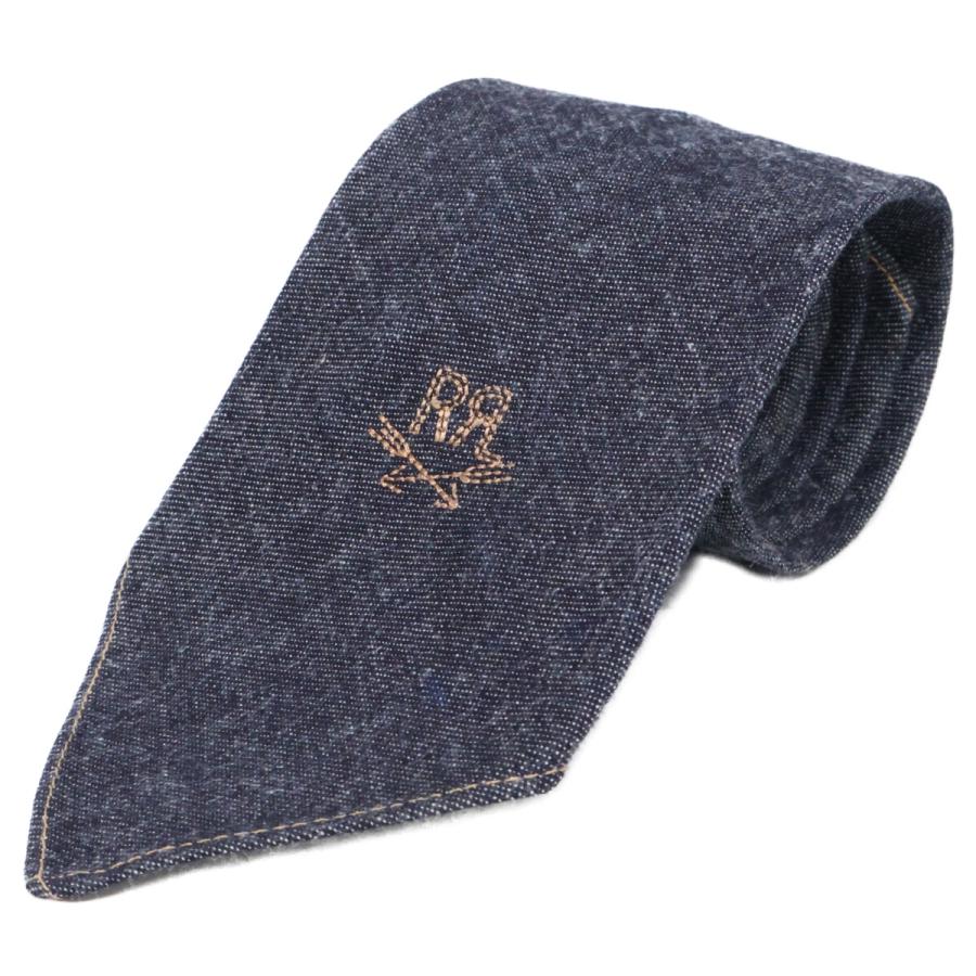 デッドストック RRL インディゴ デニム ネクタイ ダブルアールエル 美品 RRL ダブルアールエル イタリア製 ロゴ刺繍 コットン