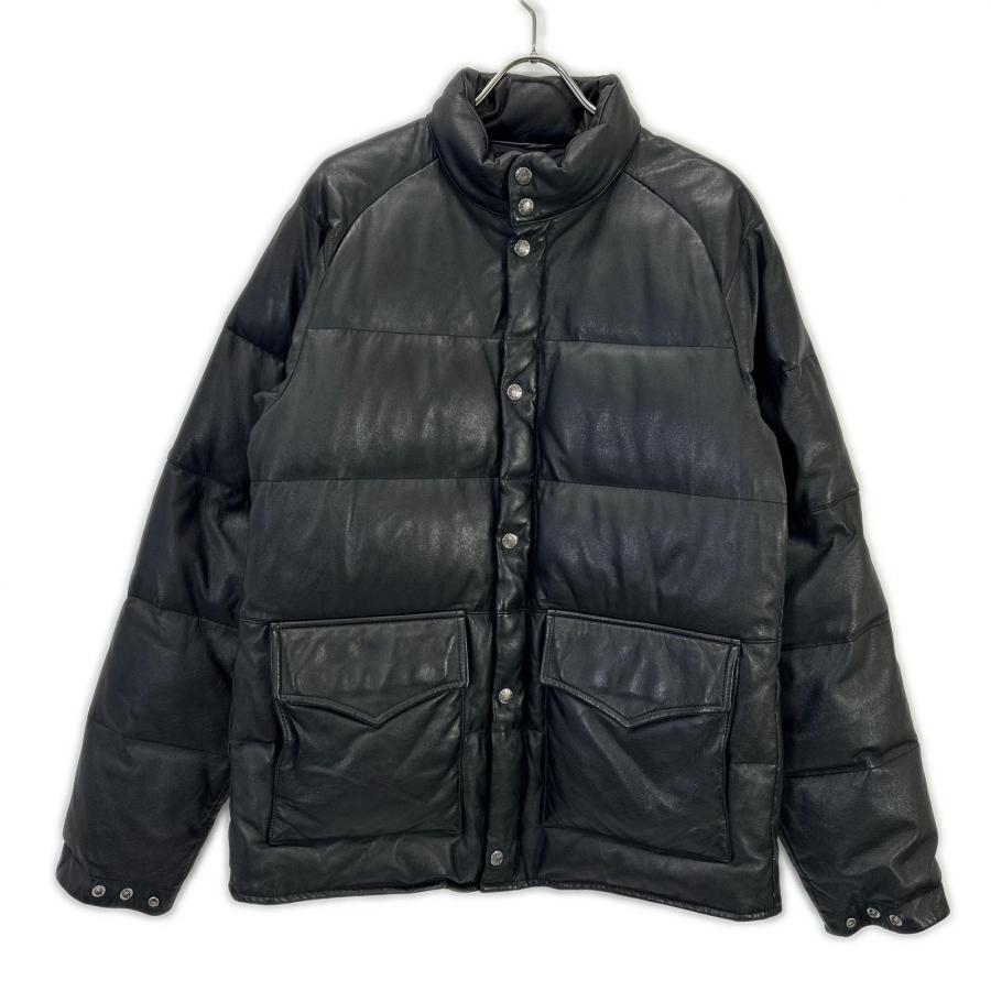 A BATHING APE アベイシングエイプ ブラック peel slowly and see カウハイド レザーダウンジャケット ブラック L ジャケット レザー メンズ 中古の画像