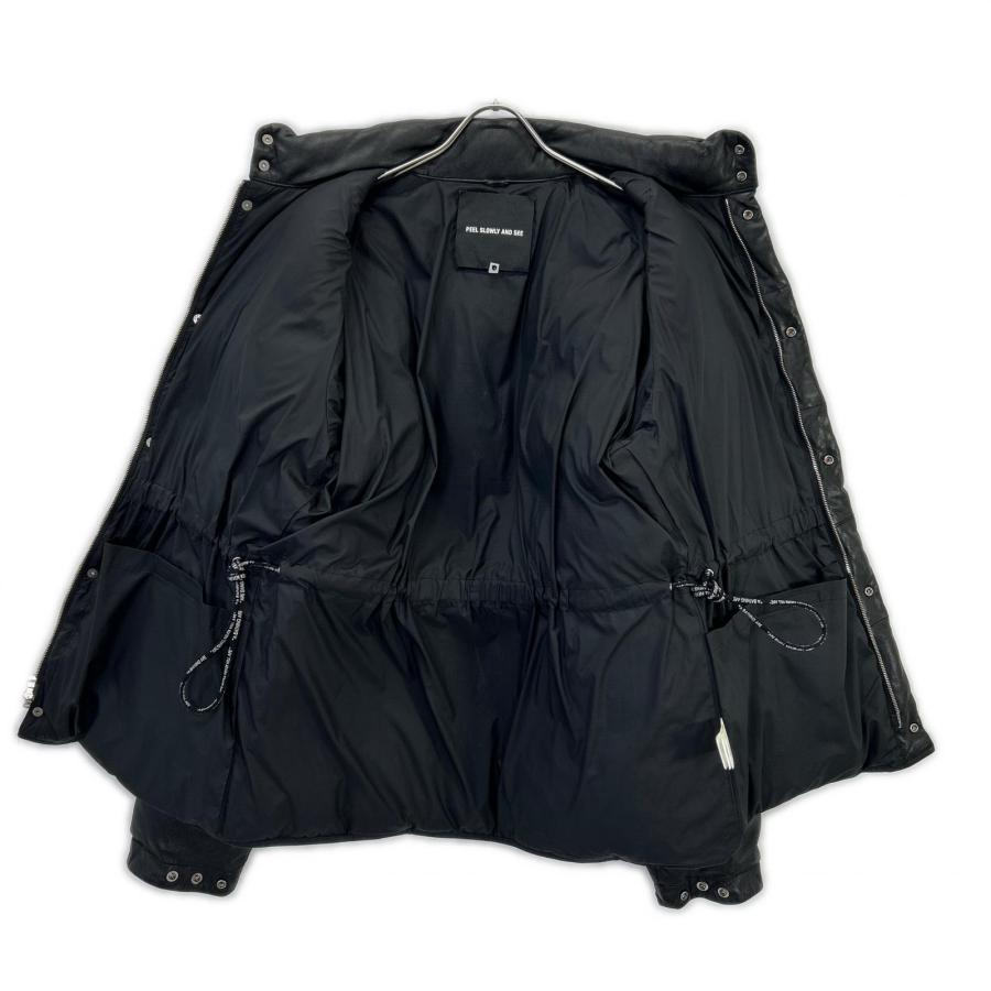 A BATHING APE アベイシングエイプ ブラック peel slowly and see カウハイド レザーダウンジャケット ブラック L ジャケット レザー メンズ 中古の画像