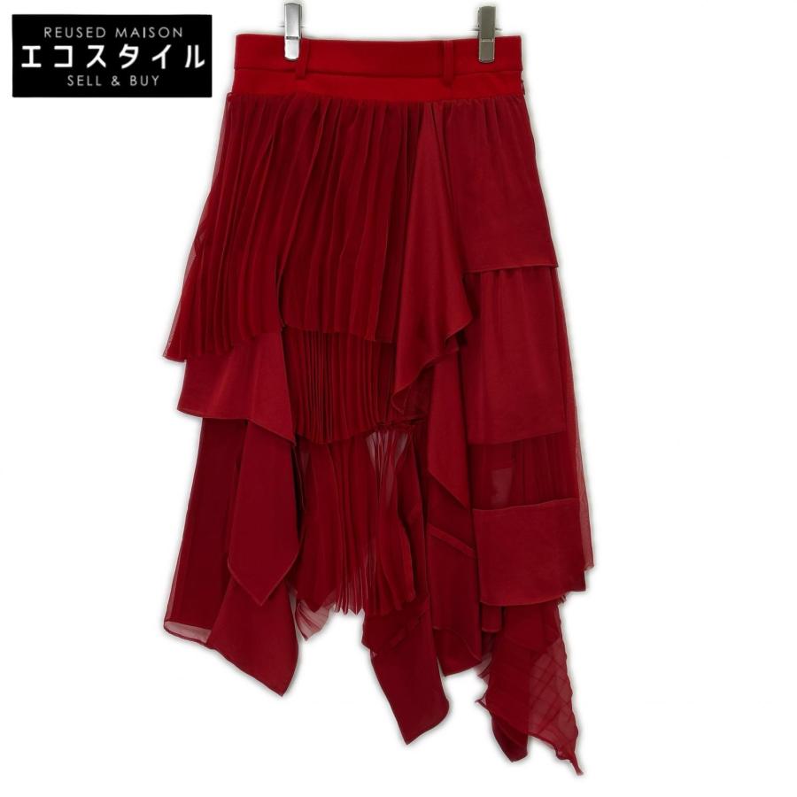 sacai / サカイ | 異素材切替 バックプリーツ ドッキング ニット | 2 | レッド | レディース サカイ sacai WOOL KNIT DRESS ニット ドッキング プリーツ ワンピース