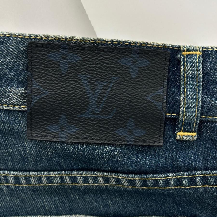 LOUIS VUITTON ルイヴィトン インディゴ LVロゴ刺繍 モノグラムレザー