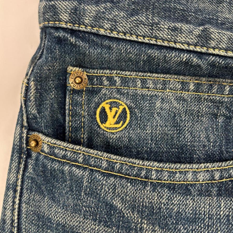 LOUIS VUITTON ルイヴィトン インディゴ LVロゴ刺繍 モノグラムレザー