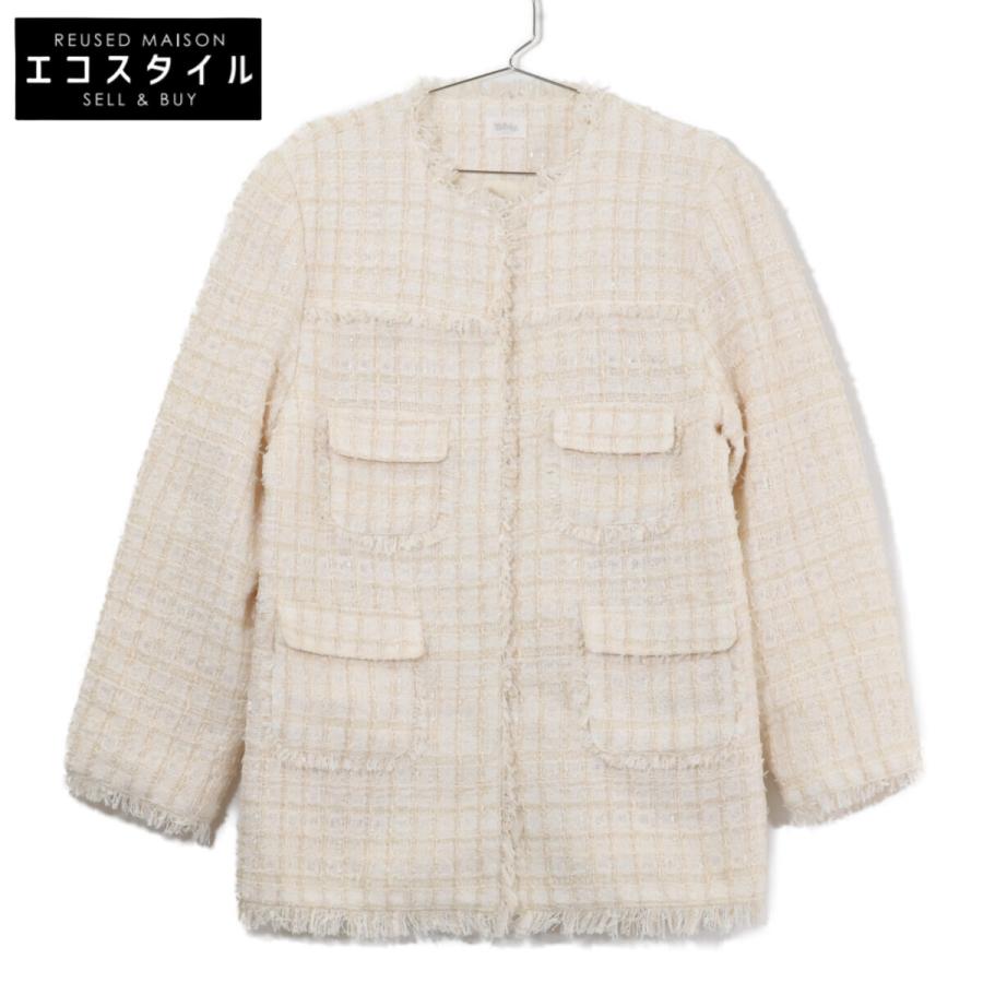 ノーカラージャケット Bibiy ELISE TWEED JACKET Bibiy ビビィ ホワイト ELISE TWEED/ノーカラーツイードジャケット F