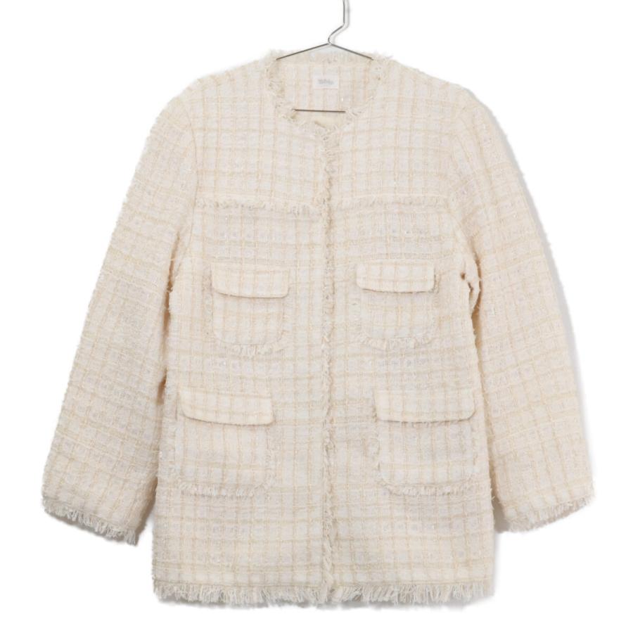 ジャケット・アウター Bibiy.ELISE TWEED JACKT Bibiy ビビィ ホワイト ELISE TWEED/ノーカラーツイードジャケット F