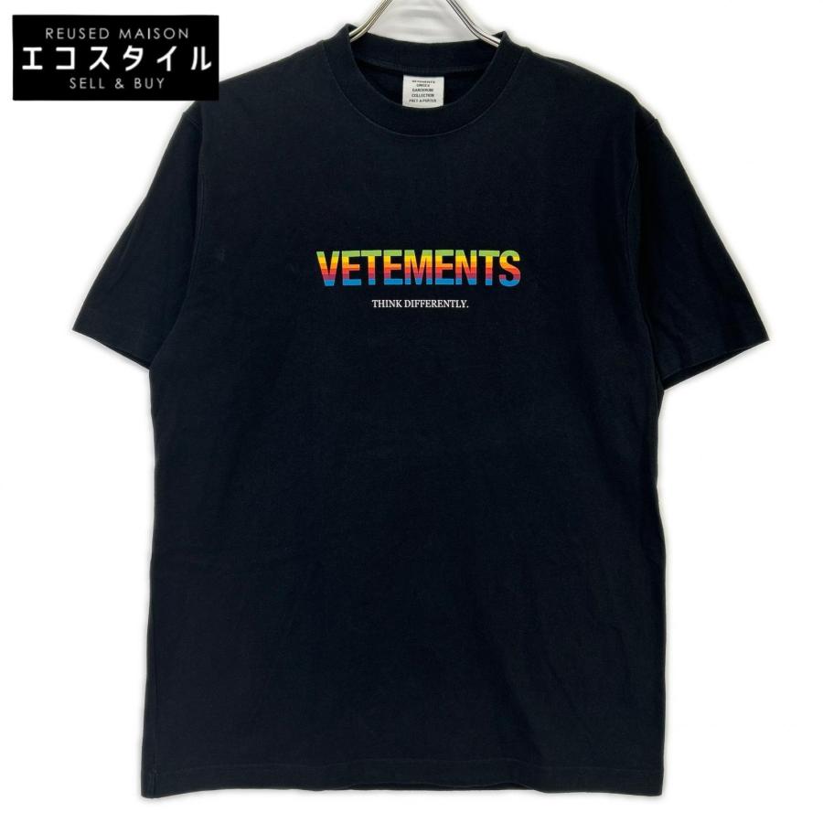 VETEMENTS ヴェトモン ブラック カラフルロゴプリント ショートスリーブ カットソー M VETEMENTS ヴェトモン ブラック カラフルロゴプリント ショート