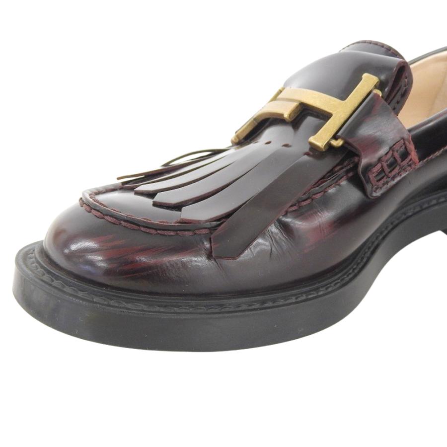 美品　トッズ　タッセルローファー　フリンジ　バーガンディ　レザー TOD'S（トッズ） ダブルT金具 フリンジデザイン モカシンローファー