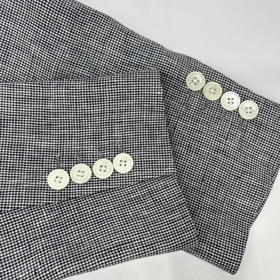 Papas パパス D048AFJL016 ネイビー×ホワイト ハウンドトゥース リネン テーラードジャケット M 美品/ PAPAS パパス D048AFJL016 ネイビー×ホワイト ハウンドトゥース