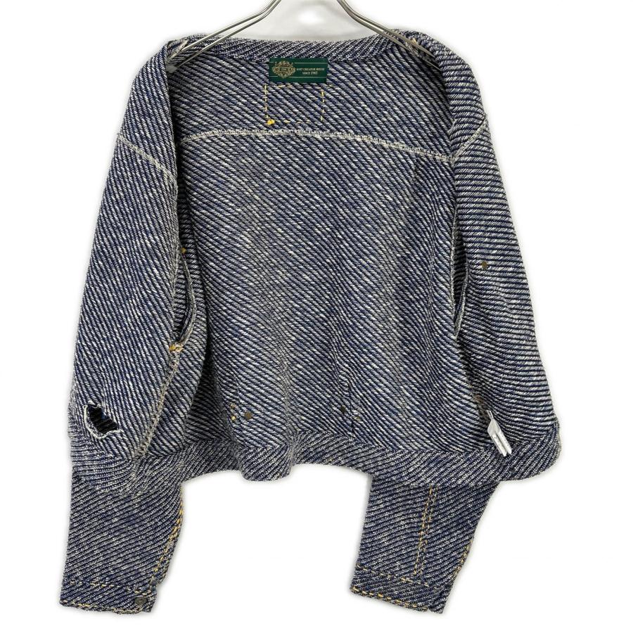 gim context ジムコンテキスト 25105140 ブルー Hand-Stitched Damaged Denim Knit Jacket M gim context ジムコンテキスト 25105140 ブルー Hand-Stitched Damaged