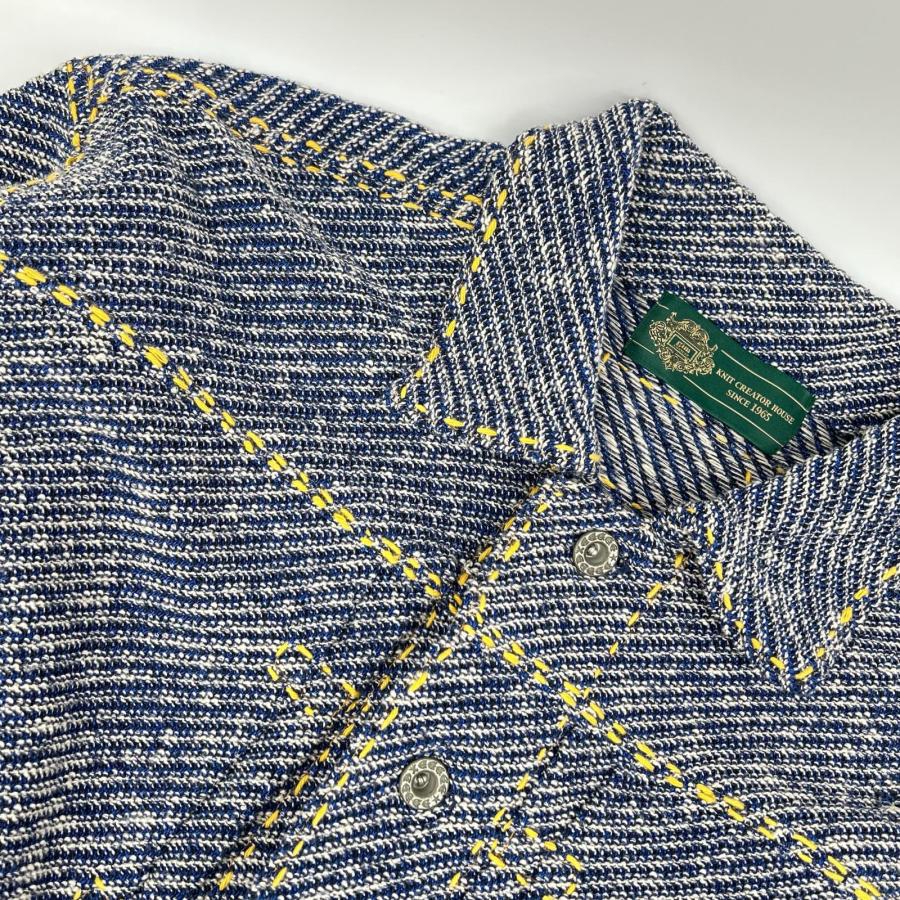 gim context ジムコンテキスト 25105140 ブルー Hand-Stitched Damaged Denim Knit Jacket M gim context ジムコンテキスト 25105140 ブルー Hand-Stitched Damaged