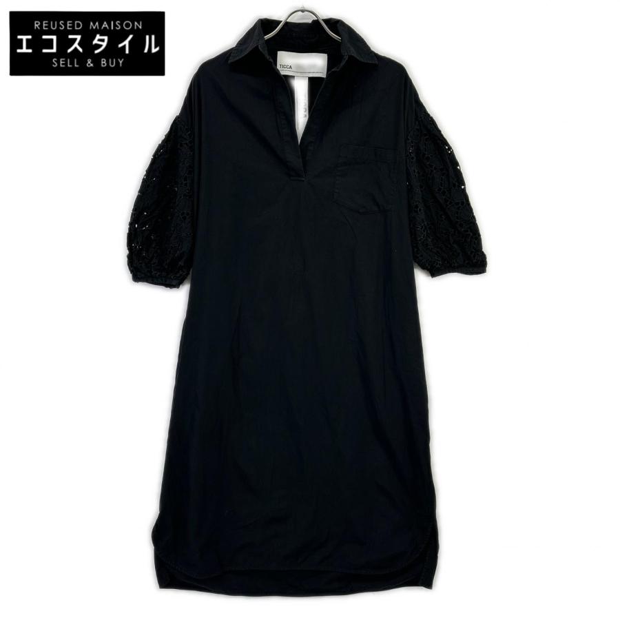 TICCA ティッカ TAHS-317-02 ブラック コットン レースパフスリーブ 