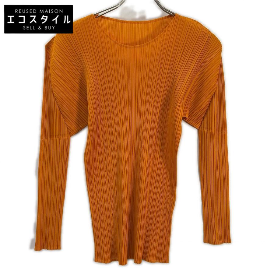 PLEATS PLEASE イッセイミヤケ プリーツトップス オレンジ 長袖 PLEATS PLEASE（プリーツ プリーズ） 美品/ PP61-JK202 オレンジ 長袖
