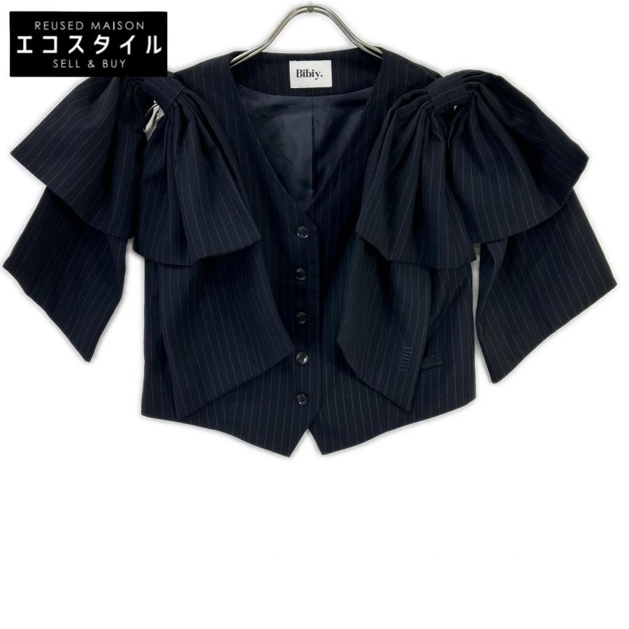 Bibiy DONNA RIBBON VEST ネイビー ショート Bibiy ビビィ ネイビー ピンストライプ BIBIY DONNA RIBBON VEST
