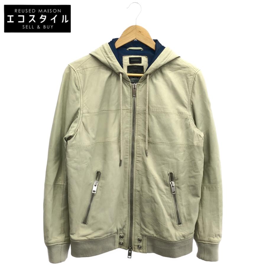 DIESEL ディーゼル オフホワイト レザー Our Superior Leather Quality ジップアップジャケット S DIESEL（ディーゼル） オフホワイト レザー Our Superior Leather