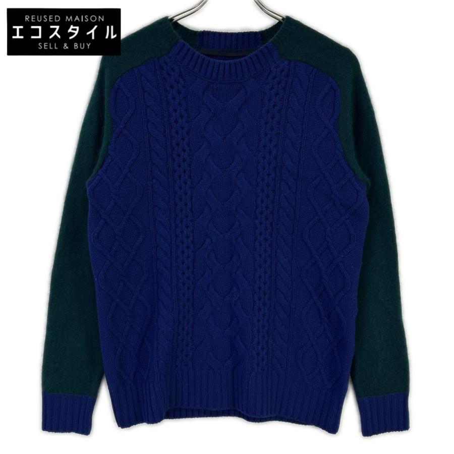 sacai サカイ 14-00668M パープル×グリーン クルーネック 切り替えニット 1 sacai（サカイ） 14-00668M パープル×グリーン クルーネック 切り替え