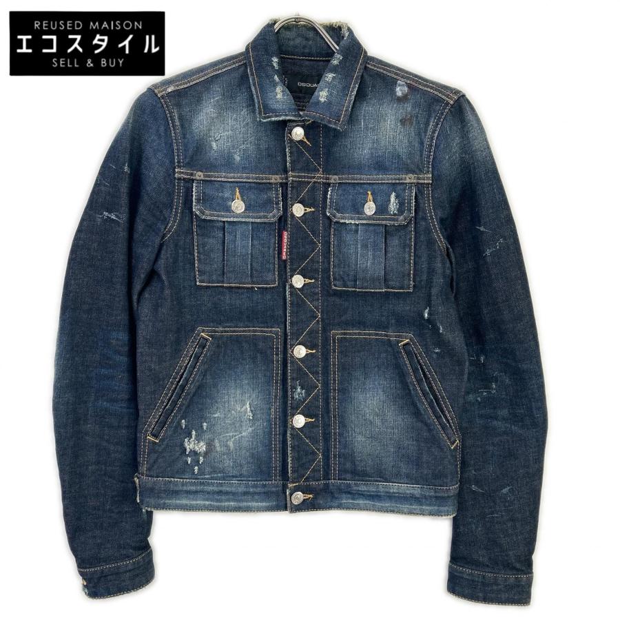 DSQUARED2 ディースクエアード S71AM0500 インディゴ ダメージ加工 デニムジャケット 44 DSQUARED2（ディースクエアード） S71AM0500 インディゴ ダメージ加工