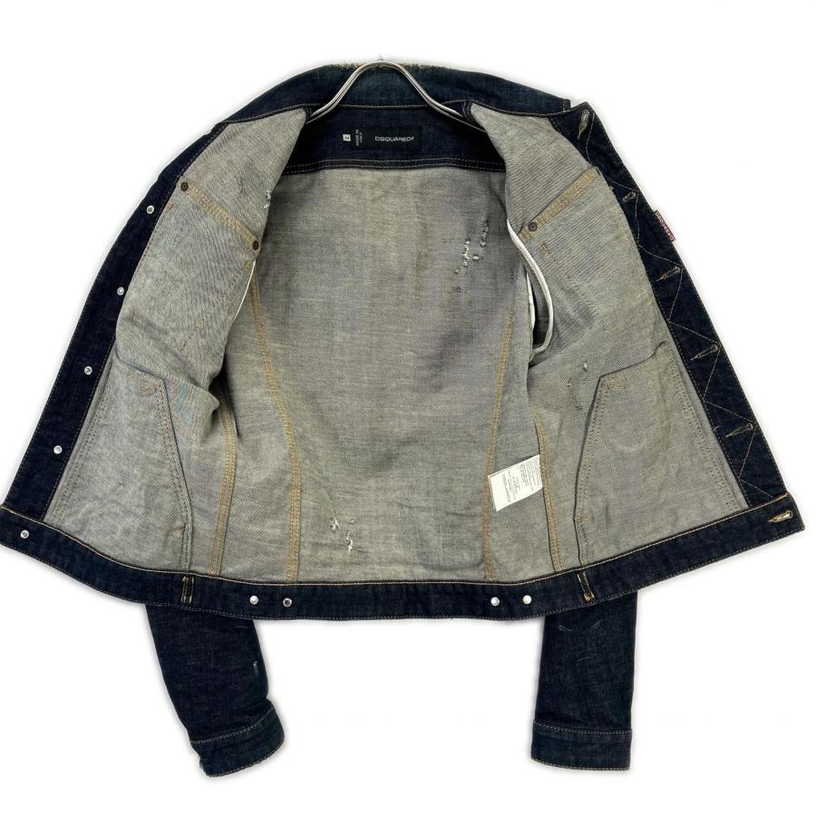 DSQUARED2 ディースクエアード S71AM0500 インディゴ ダメージ加工 デニムジャケット 44 DSQUARED2（ディースクエアード） S71AM0500 インディゴ ダメージ加工