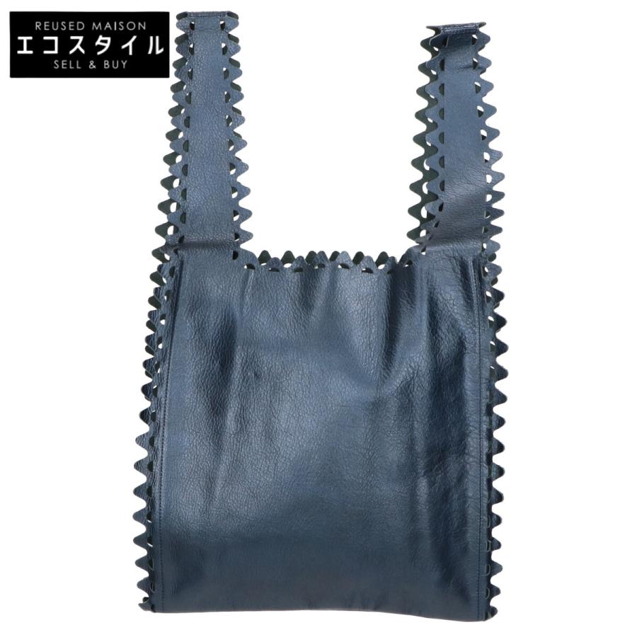 【極美品】LUDLOW ラドロー スカラップ レザーバッグ ネイビー LUDLOW（ラドロー） ネイビー レザー スカラップ ショッピングバッグ