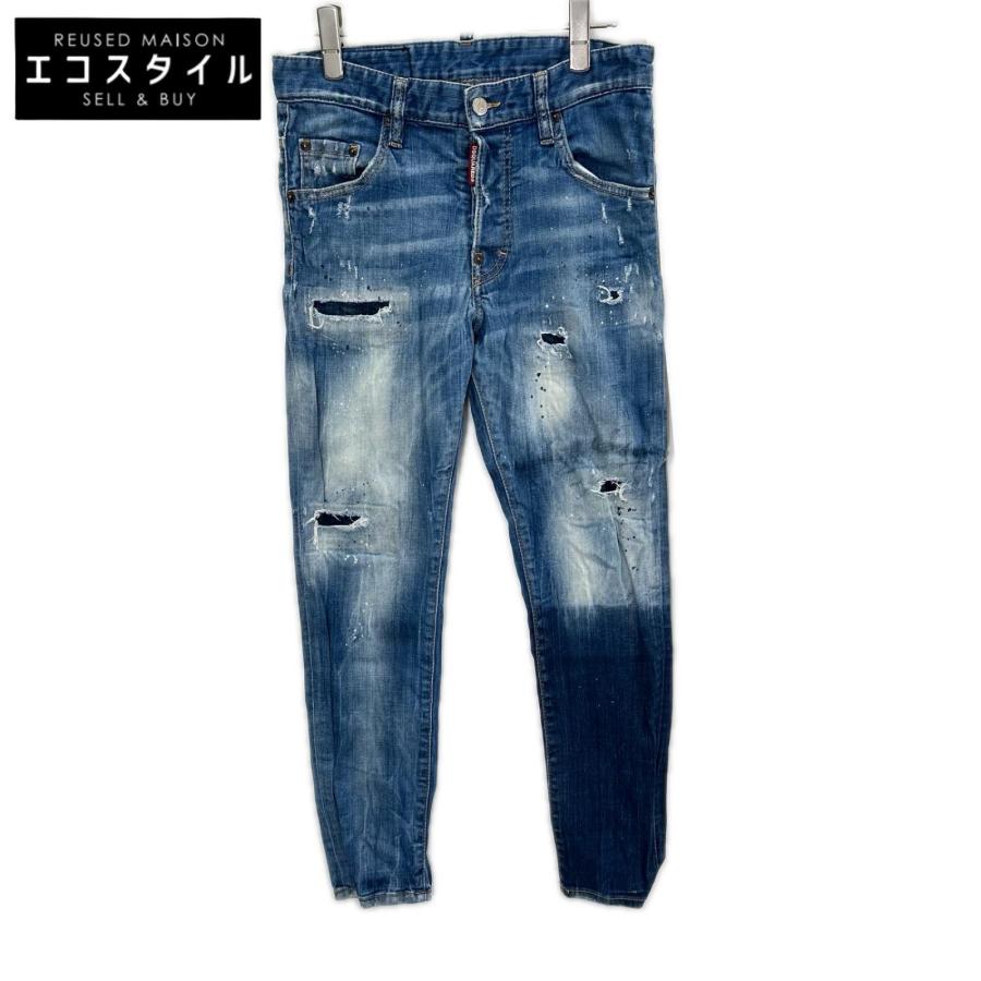 DSQUARED2 ペイント加工 スキニーデニム DSQUARED2（ディースクエアード） 19年製 S74LB0517 インディゴ SKINNY