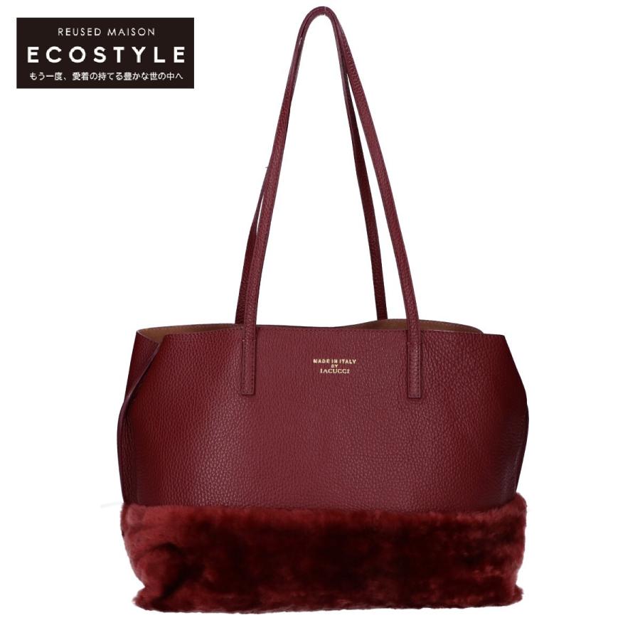 IACUCCI イアクッチ ファー/レザーショルダートートバッグ レッド
