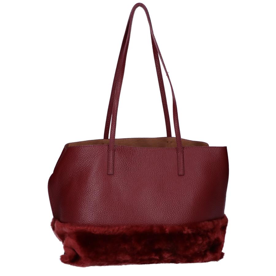 IACUCCI イアクッチ ファー/レザーショルダートートバッグ レッド 