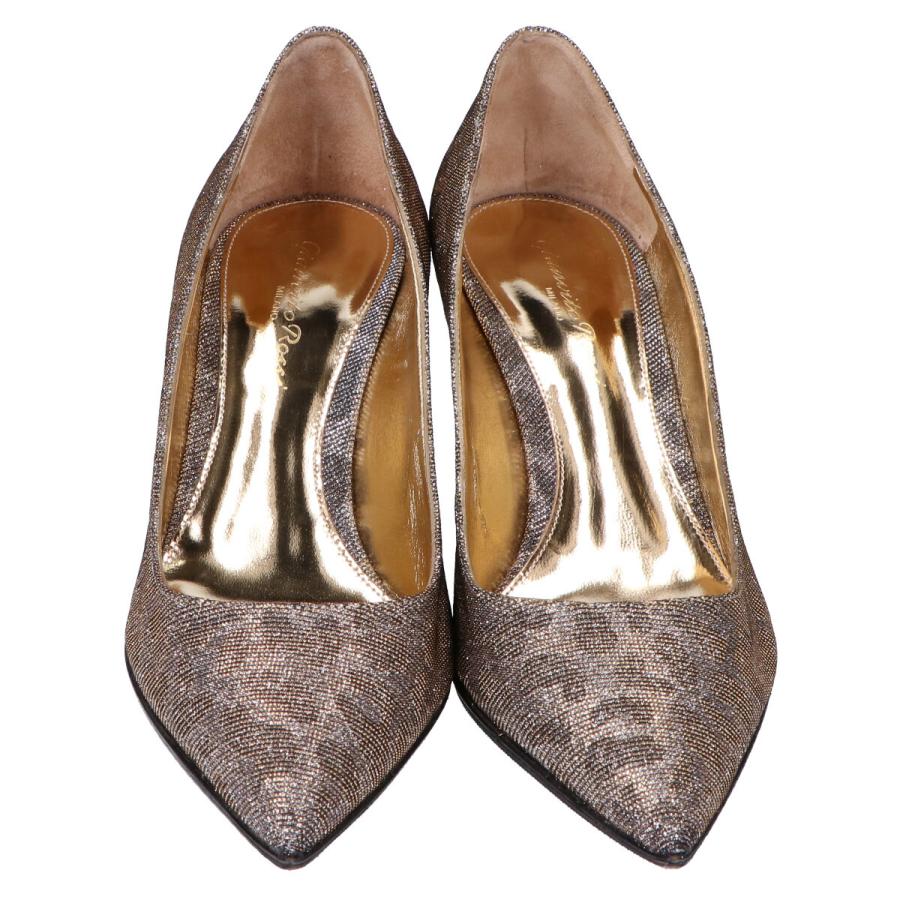 美品/ Gianvito Rossi ジャンヴィトロッシ レオパード柄 ラメ ヒール 