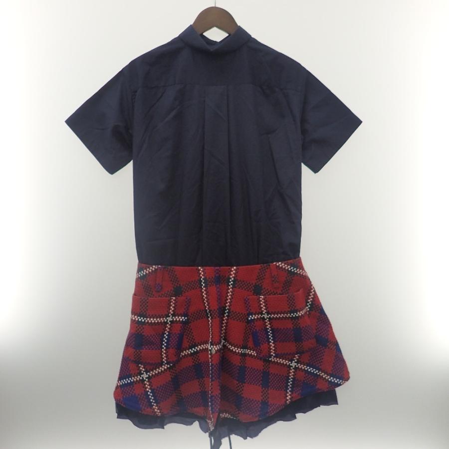 sacai 美品/ サカイ 17-03260 チェックスカートドッキング 半袖シャツ 