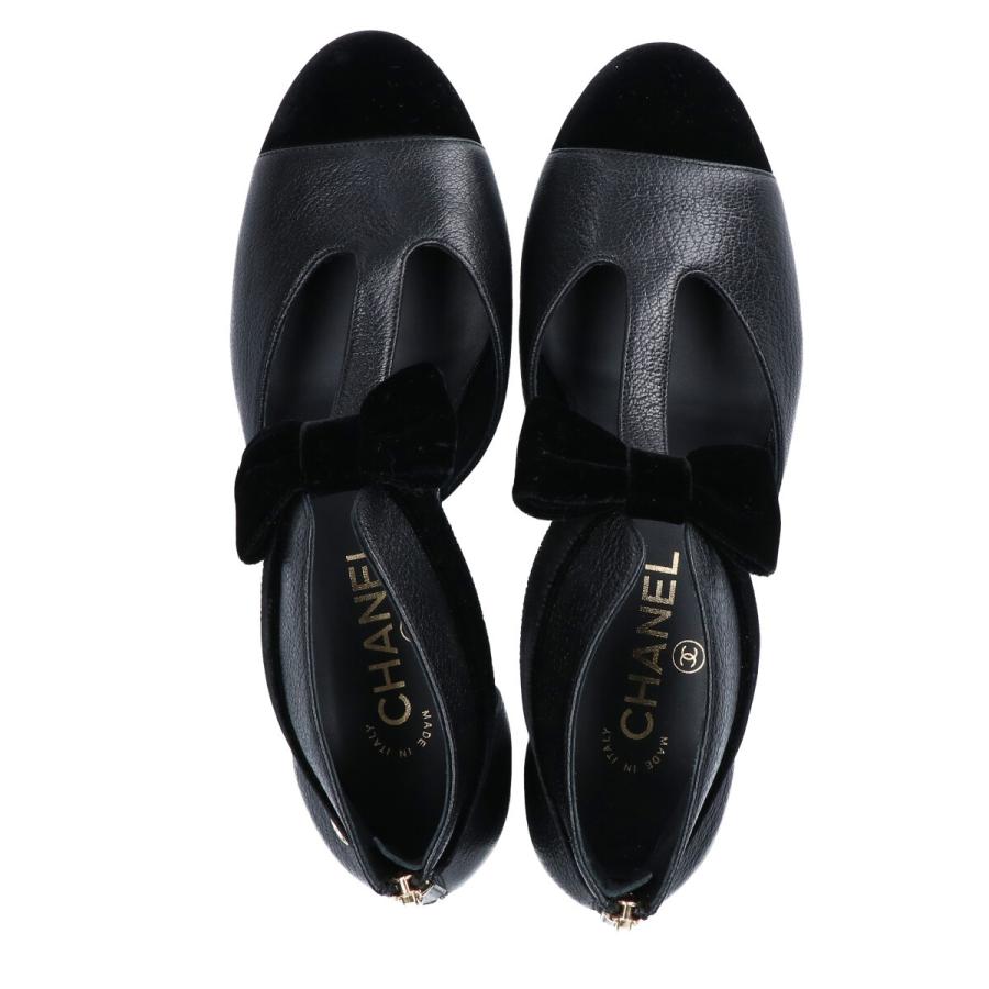 CHANEL 新品同様 シャネル G35243 レザー/ベルベット リボン