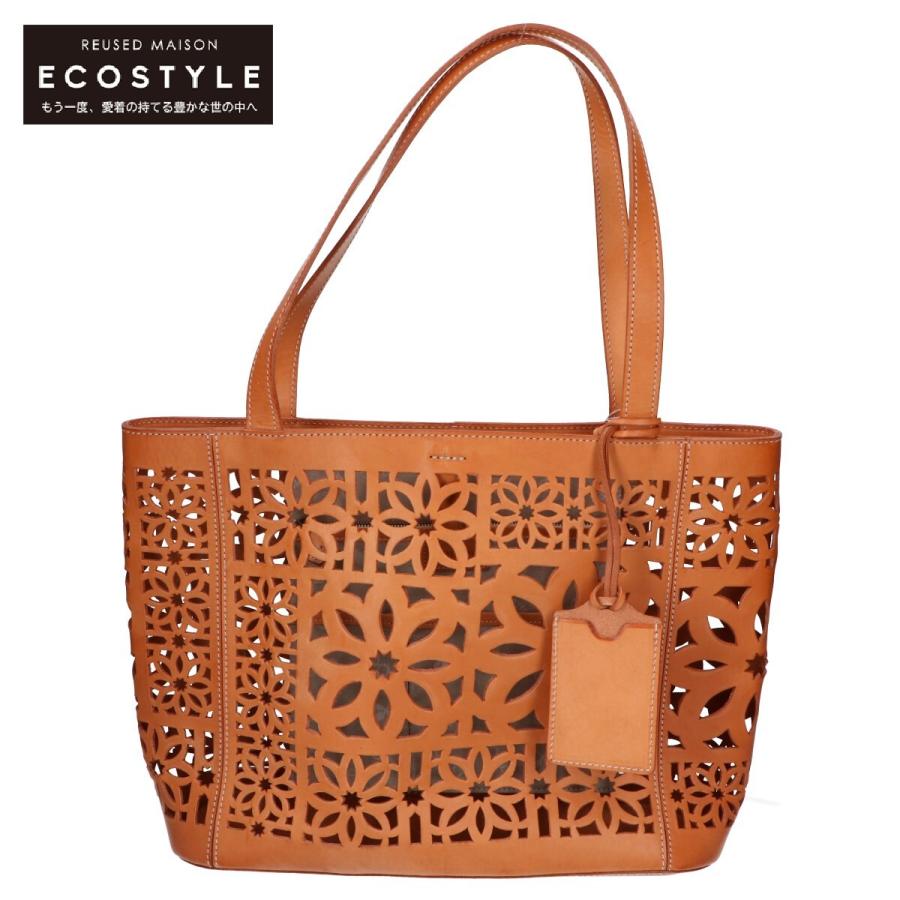 genten 美品 ゲンテン 40500-53 マルチカットワーク トートバッグ ヌメ  