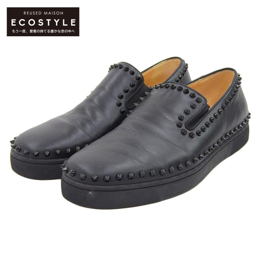 クリスチャン ルブタン 黒 スリッポン レザースニーカー ■pik boat■ Christian Louboutin クリスチャンルブタン PIK BOAT FLAT スパイク