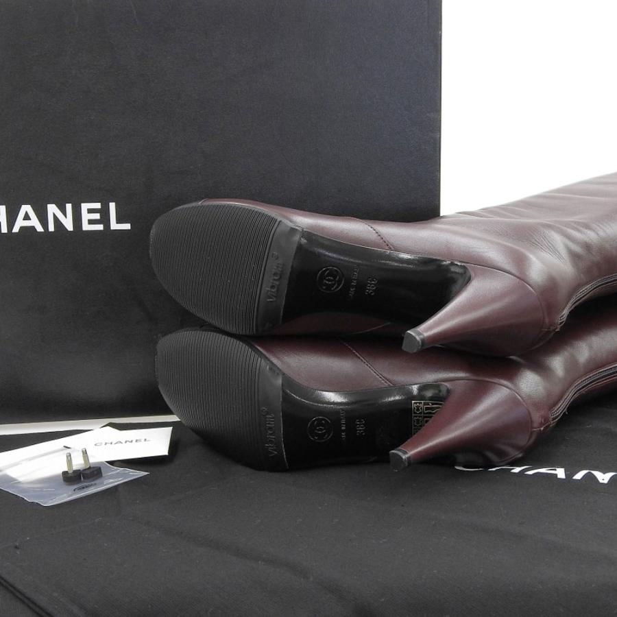 CHANEL シャネル レザーロングブーツ シューズ レディース ボルドー 