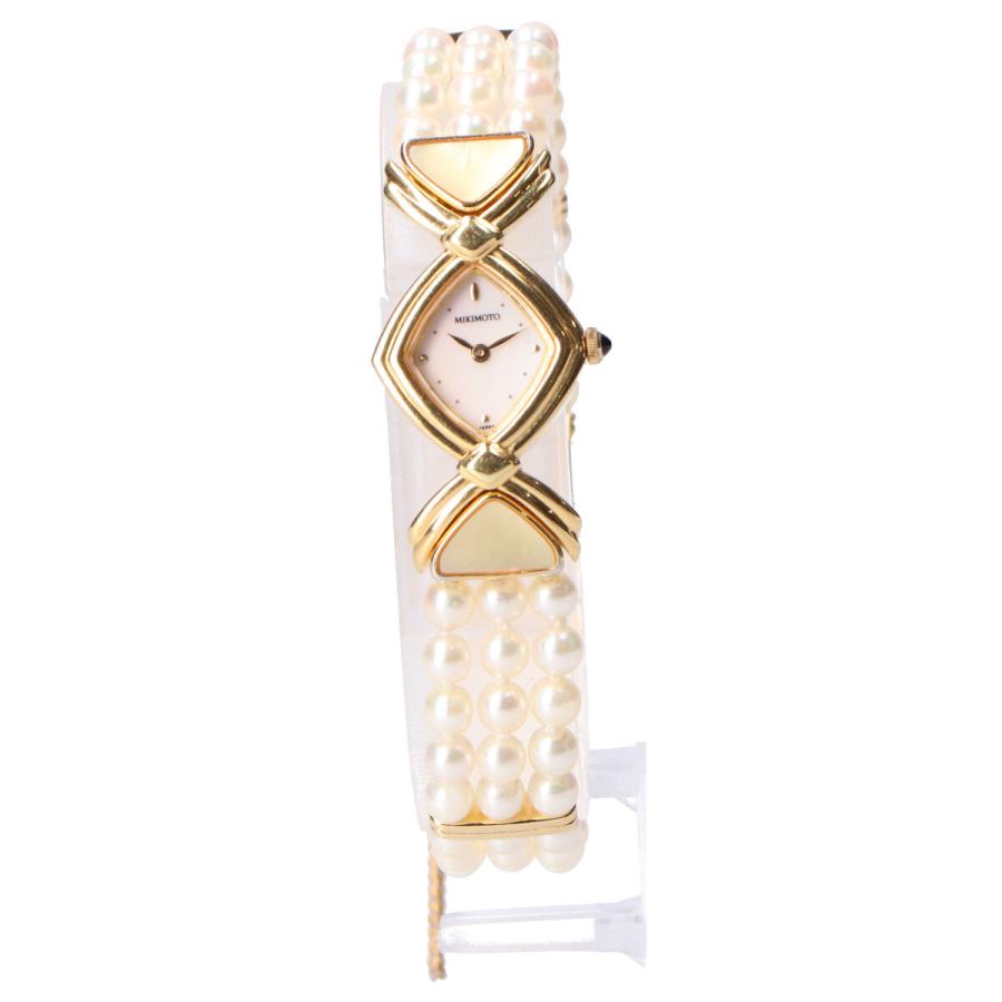 MIKIMOTO（ミキモト） NS1021PF K18メッキ シェル文字盤 3連パール
