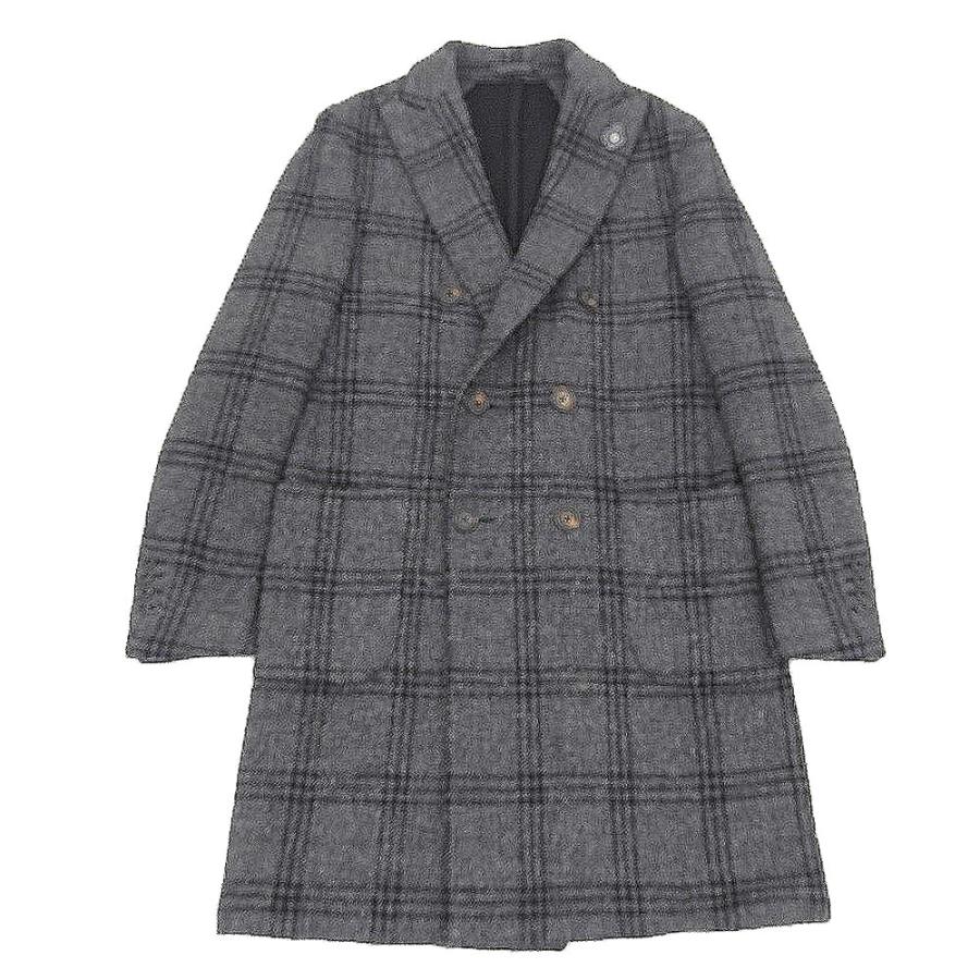 美品LARDINI モノトーン チェック ウール チェスターコート 46 【公式