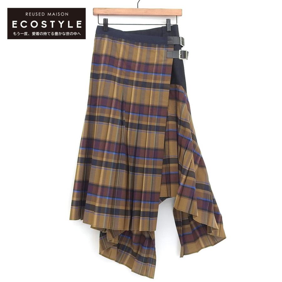 美品】Sacai サカイ シアー半袖ワンピース ラップスカート チェック柄