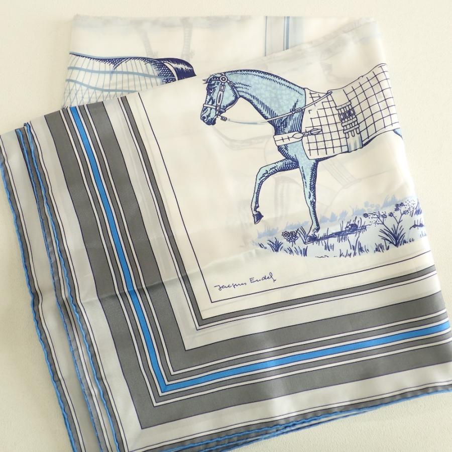 美品✨HERMES エルメス ブルー 馬デザイン スカーフ カレ 100 HERMES エルメス editees par 競走馬 カレ140 シルク100％ スカーフ