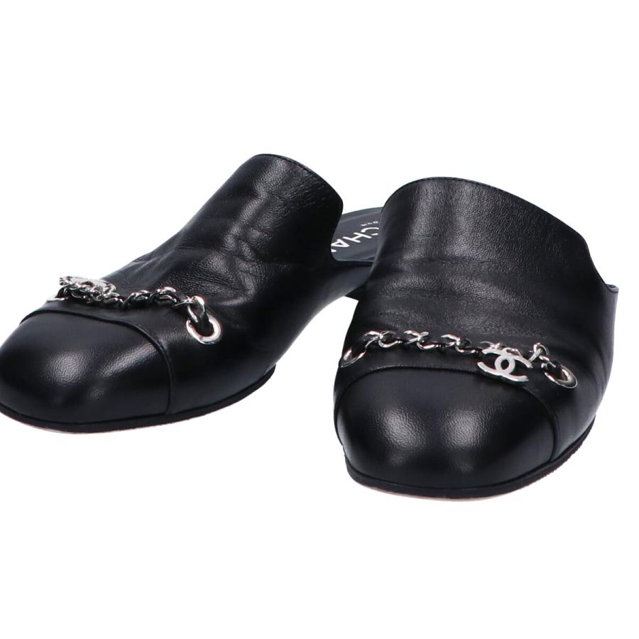 CHANEL ココマーク チェーン フラットシューズ チャーム レザー　36 CHANEL ココマーク チェーン フラットシューズ チャーム レザー 36