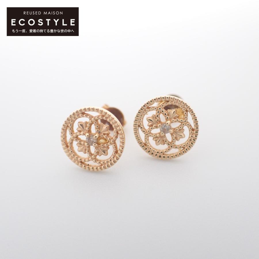 agete アガット K14YG/ダイヤモンド0.01ct サークル スタッド ピアス  