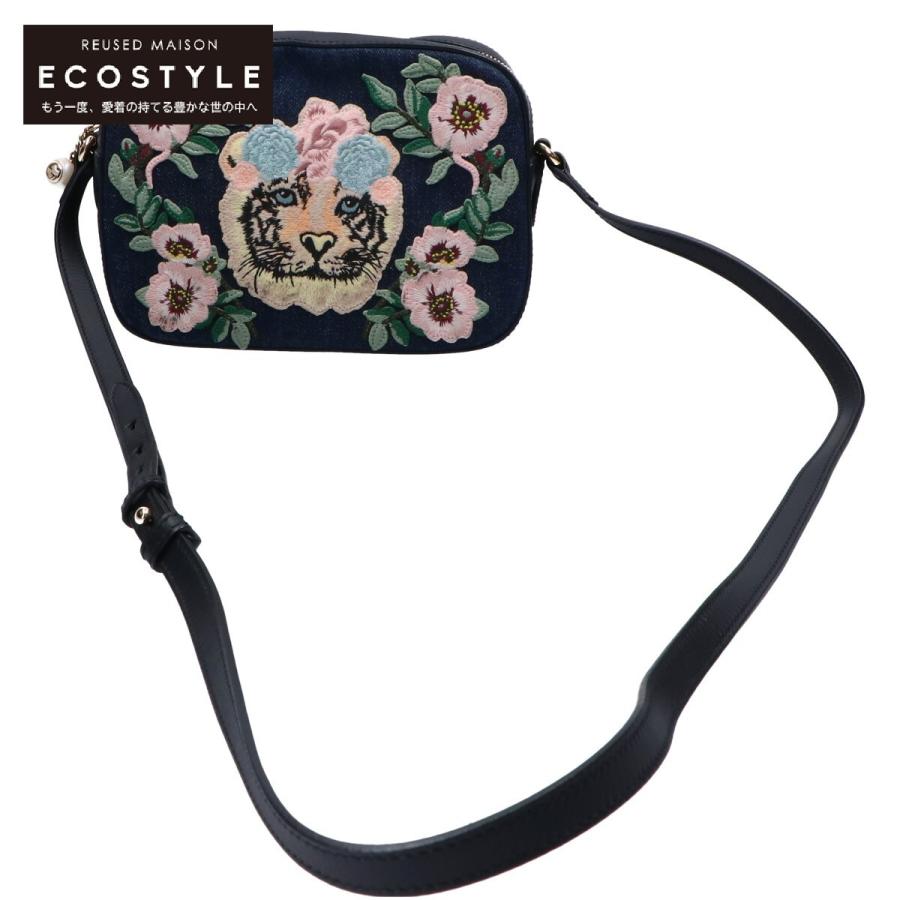 GUCCI 美品/ グッチ 456547 日本限定 デニムxレザー トラ フラワー  