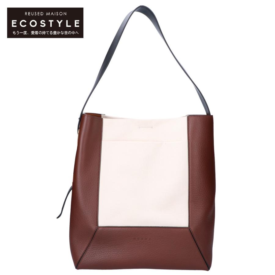 MARNI 新品同様/20SS マルニ SCMP0022Q0 Canvas-Trimmed Leather Tote 