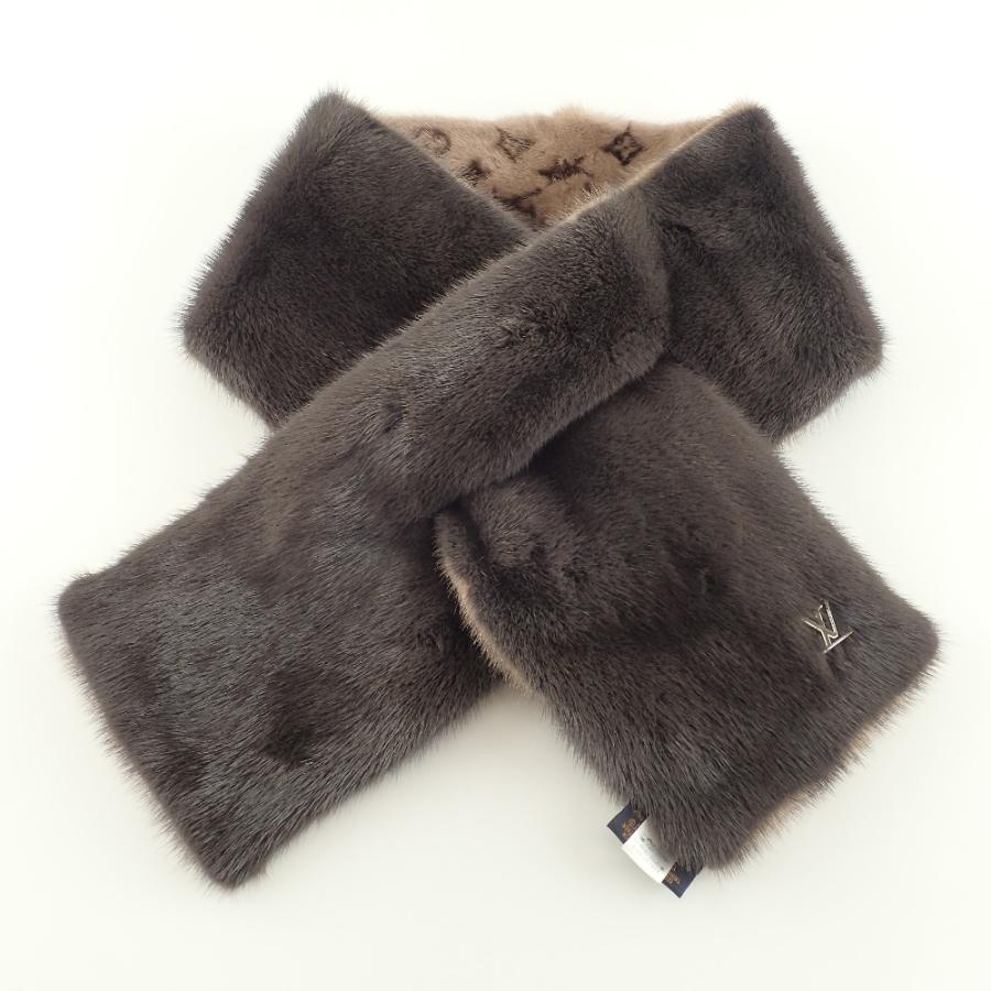 美品 LOUIS VUITTON ミンク ファー マフラー グレー系 モノグラム