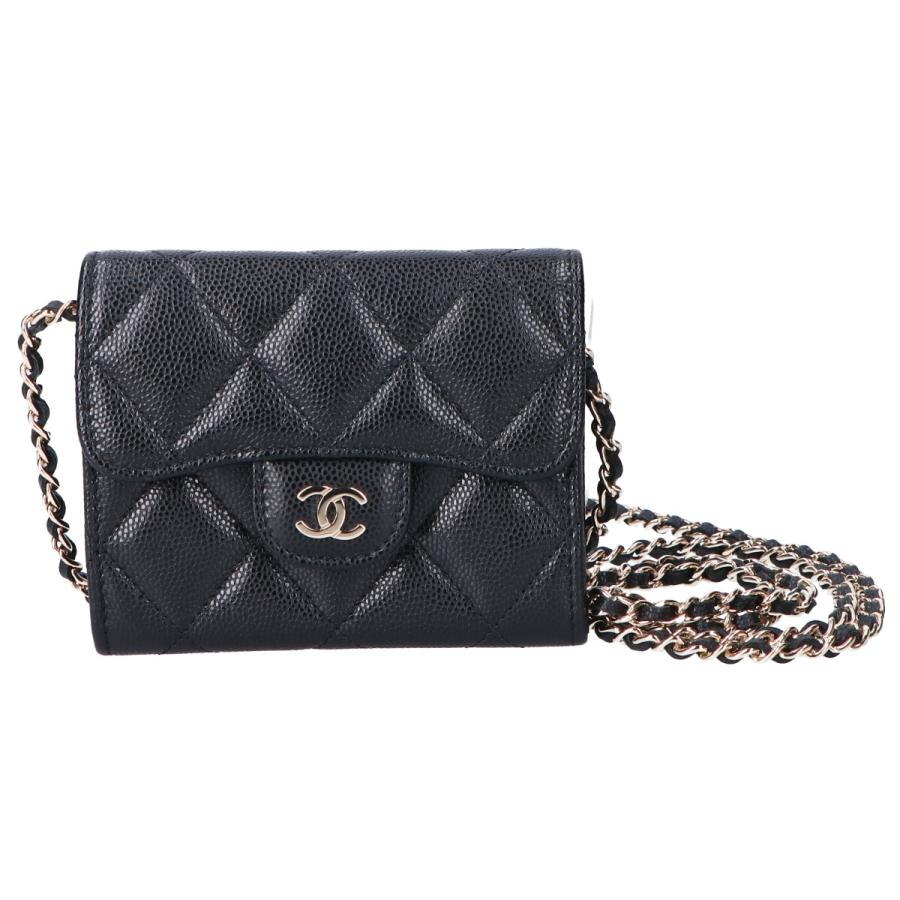 CHANEL ブラックレザーチェーンウォレット 買取実績｜シャネル チェーンウォレット キャビアスキン×黒 2016