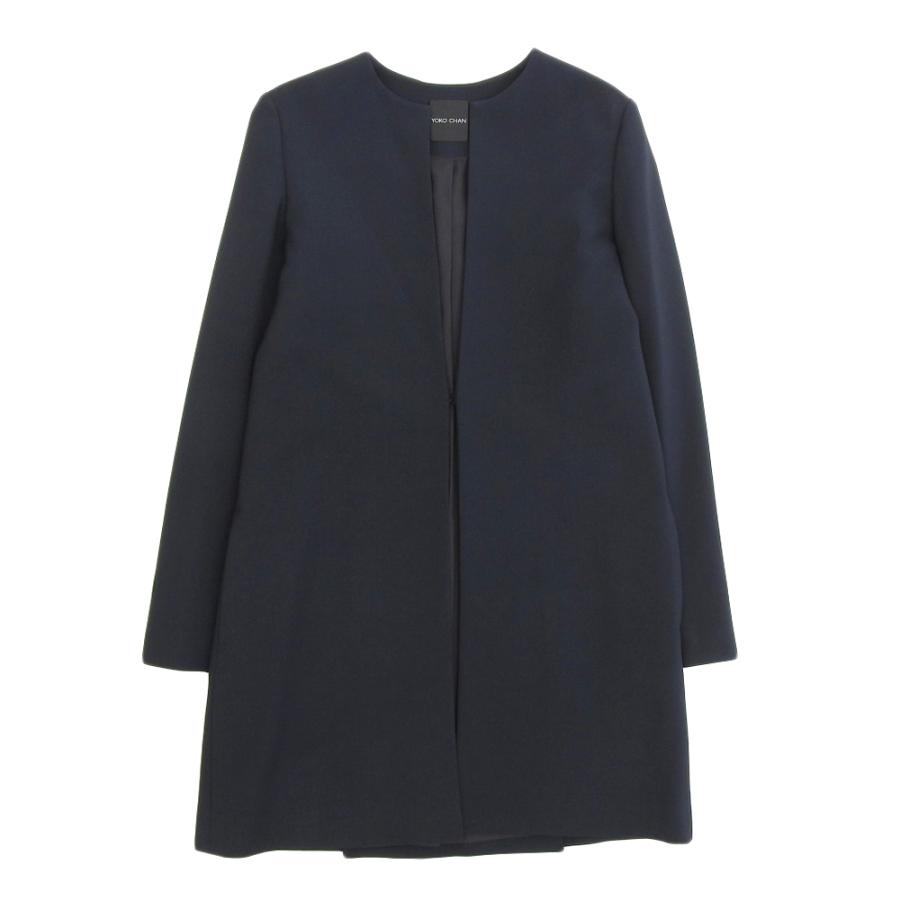 ヨーコチャン ノーカラーコート ウール ブラック 38 YOKO CHAN