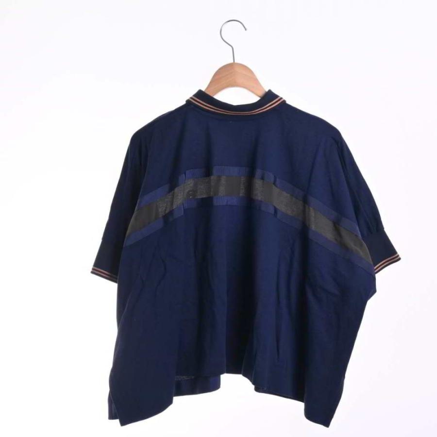 美品/21SS sacai サカイ 21-05482 COTTON JERSEY POLO SHIRT 半袖ポロシャツ/ トップス 2 ネイビー  レディース